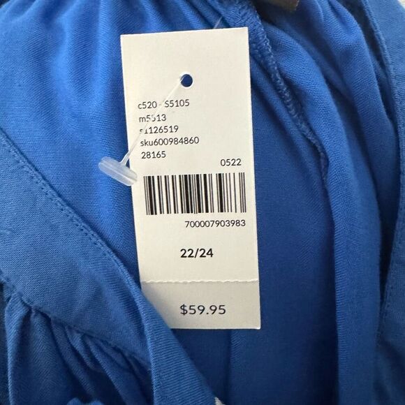 Lane Bryant Women's 22/24 Smock Sleeve Embroidered Tunic Top Blue White Beachy - Picture 7 of 8